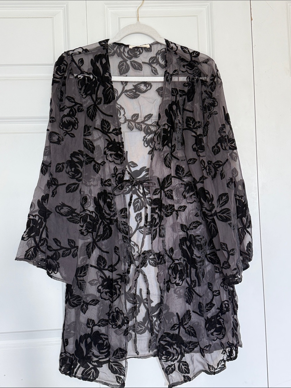 Urban Outfitters Sheer Black Rose Burnout Kimono Wrap